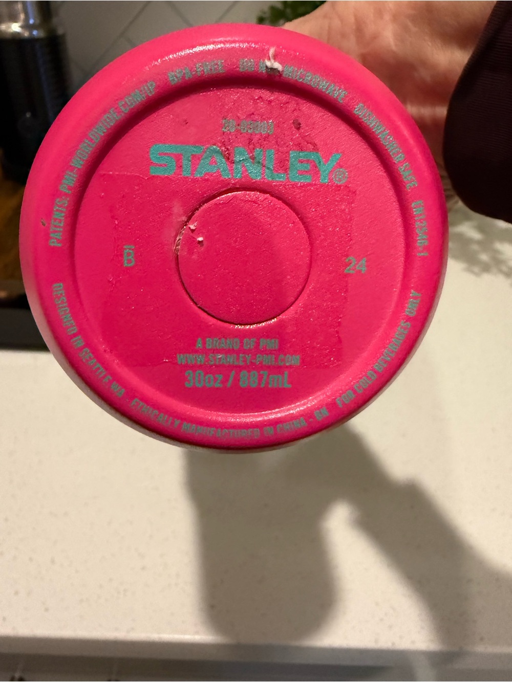 Stanley Hot Pink Tumbler with Teal Lid - Picture 3 of 3